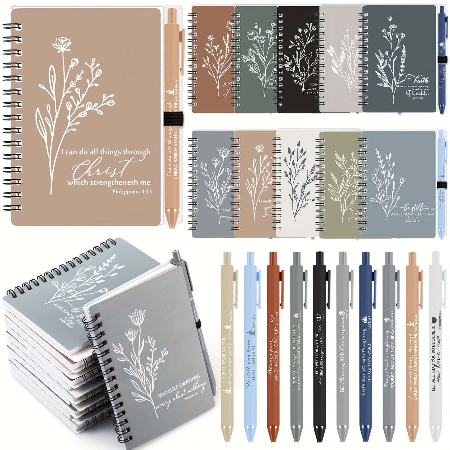 20 Sets Notebook 20 Sets Valentine's Day Gifts Bulk A6 Spiral Notebook Bible Journal For Women Men | Religious Aesthetic Scripture Notepad With Ballpoint Pen For Pastor Wife Sunday School