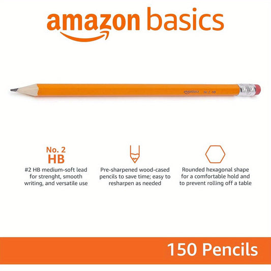 Wood- Cased # 2 Pencils, Pre- sharpened, HB Lead Bulk Box, 150 Count, Yellow