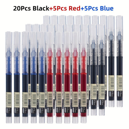 30pcs Quick-Dry Gel Pens - 0.5mm Fine Tip, Black, Blue, Red | Smooth Writing, Fast-Drying Ink, Durable for Students, Office, and Everyday Use